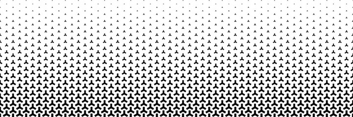 horizontal black halftone of triangle design as three ways for pattern and background.