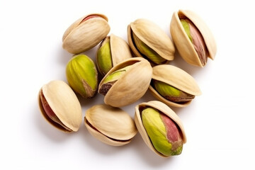 Pistachios isolated on white background.Generative Ai.