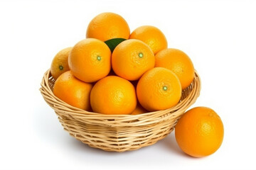 Orange in wicker basket isolated on white background.Generative Ai.