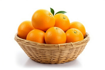 Orange in wicker basket isolated on white background.Generative Ai.