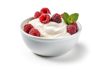Yogurt and berries isolated on white background.Generative Ai.