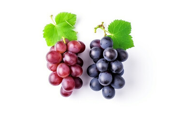 Mix of grapes with leaves isolated on the white background.Generative Ai.