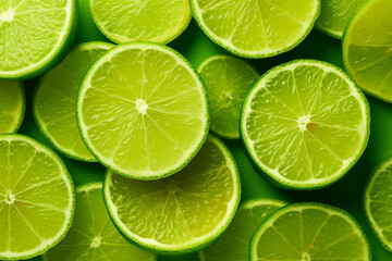 Fototapeta na wymiar Green lemon slice pattern background.Generative Ai.