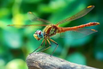 Dragonfly on flower with green background.Generative Ai.