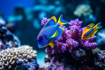 Fototapeta na wymiar Colorful beautiful fish in the sea with beautiful corals .Generative Ai.