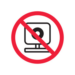 Prohibited web camera vector icon. No webcam icon. Forbidden camera icon. No web camera sign. Warning, caution, attention, restriction, danger flat sign design symbol pictogram
