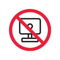 Prohibited web camera vector icon. No webcam icon. Forbidden camera icon. No web camera sign. Warning, caution, attention, restriction, danger flat sign design symbol pictogram