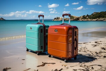 Plusieurs valises sur une plage de vacance (ia générative)