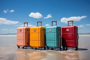 Plusieurs valises sur une plage de vacance (ia générative)