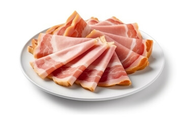 Ham on a plate isolated on white background .Generative Ai.