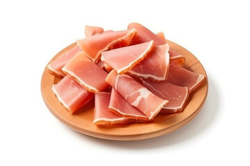 Ham on a plate isolated on white background .Generative Ai.