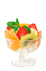 glass bowl with fresh fruits salad