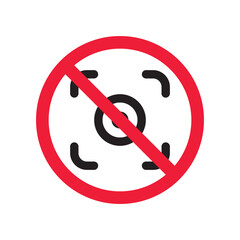 Prohibited web camera vector icon. No webcam icon. Forbidden camera icon. No web camera sign. Warning, caution, attention, restriction, danger flat sign design symbol pictogram