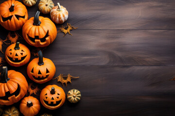 halloween pumpkin. frame, flatley and place for text. orange and black. scary and cute smile