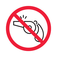 Prohibited whistle vector icon. No coach icon. Forbidden whistle icon. No trainer sign. Warning, caution, attention, restriction, danger flat sign design symbol pictogram