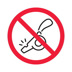 Prohibited whistle vector icon. No coach icon. Forbidden whistle icon. No trainer sign. Warning, caution, attention, restriction, danger flat sign design symbol pictogram
