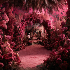 tunnel in the rose garden - obrazy, fototapety, plakaty