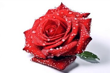 Beautiful red rose with water drops isolated on white background.Generative Ai.