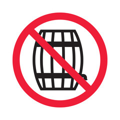 Prohibited wooden barrel vector icon. No barrel icon. Forbidden wine barrel icon. No wood barrel sign. Warning, caution, attention, restriction, danger flat sign design symbol pictogram