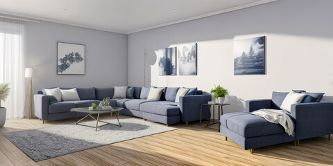 Luxurious photorealistic modern living room indoor interior