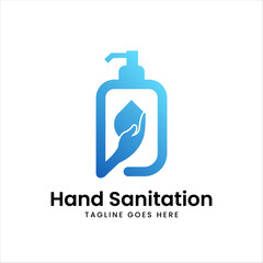 Hand Sanitation logo design including water drop and blue color