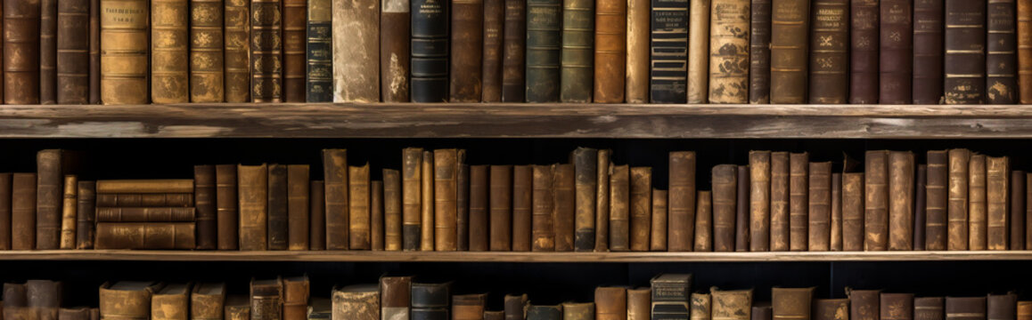 Old books, stacked on a shelf. Seamless, tiled or repeatable texture pattern for digital creations.