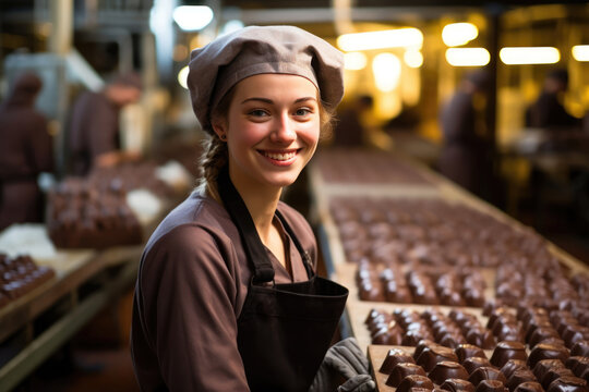 Worker In The Background Chocolate Factory. Working In Chocolate Factory, Manufacturing Chocolate In Bulk, Benefits Of Working In Chocolate Factory, Safety Requirements In Chocolate Factory