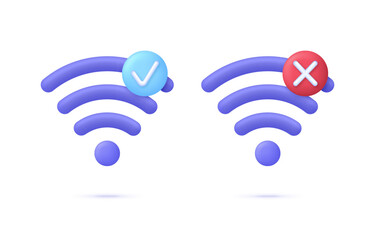 3D Set of Wireless or Wifi illustration. Bad and good connection concept. Lost network Wifi. Error Internet.