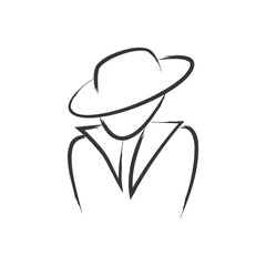 A man in a wide hat and cloak. Vector in hand drawn style. Outline and line style.