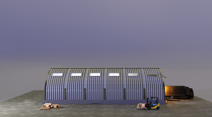 Warehouse and logistics store concept, 3d illustrations rendering