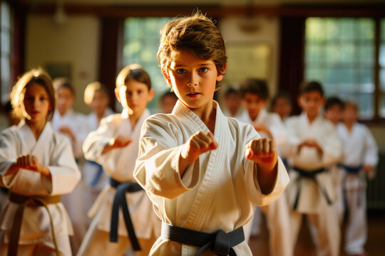 Karate Dojo Echoes with Resounding Kiais and Vigorous Strikes