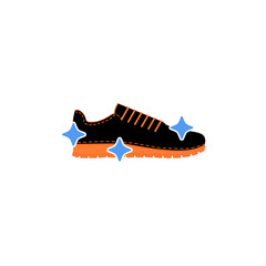 Sneakers and sparkling stars with glitter. Sport running shoe care and clean. Colored vector.