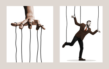 The puppeteer and his puppet, art collage.