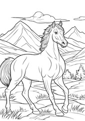 Horse in  mountain coloring page - Coloring book for kids	