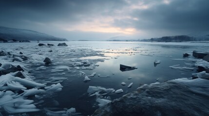 icy lake and overcast sky