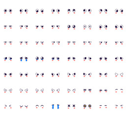 eye icon set - vector cartoon eye icon pack, facial expression elements. eye symbol