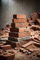 A pile of bricks on top of a pile of dirt