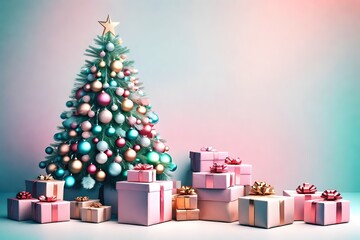 Christmas tree 3D gradient pastel background 