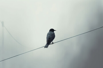 Single bird sitting on a wire