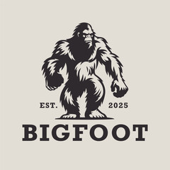 Bigfoot logo design. Sasquatch brand icon. Yeti symbol. Wood ape emblem. Mythical cryptid creature vector illustration. - obrazy, fototapety, plakaty