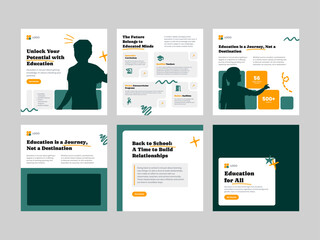Vibrant School Kids Education Promotion Collection, featuring square banners and social media post feed templates. This collection is designed to resonate with the dynamic world of young learners.