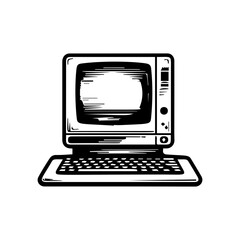 Vector Illustration of a computer with lines drawing for logo,icon, black and white