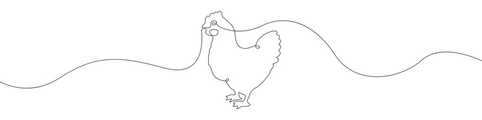 Chicken icon line continuous drawing vector. One line Chicken icon vector background. Chicken bird icon. Continuous outline of Animal bird icon.