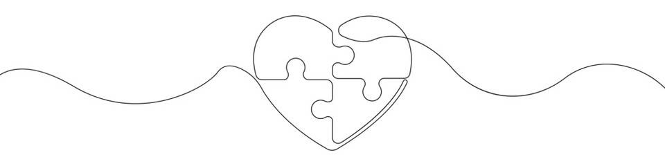 Heart icon line continuous drawing vector. One line Heart puzzle icon vector background. A broken heart icon. Continuous outline of a Particles of the heart icon.