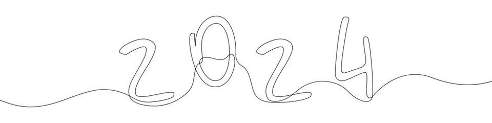 Obraz premium New Year icon line continuous drawing vector. One line 2024 year icon vector background. A New Year icon. Continuous outline of a New Year icon.
