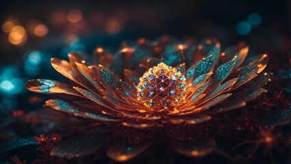 A vibrant flower illuminated by colorful lights