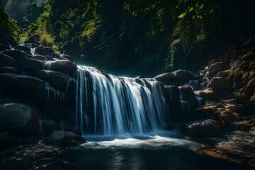 Obraz premium Waterfall in the forest, Generated using AI