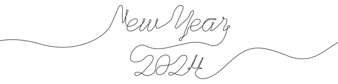 New Year icon line continuous drawing vector. One line 2024 year icon vector background. A New Year icon. Continuous outline of a New Year icon.