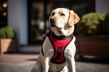 Labrador dog in guide dog harness