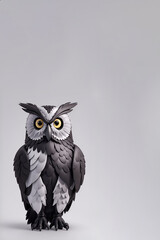 great owl ,3d rendered illustration of an owl in cubism style, cubism style for background, wallpaper, 3D art print, greeting card, text space , Generative AI